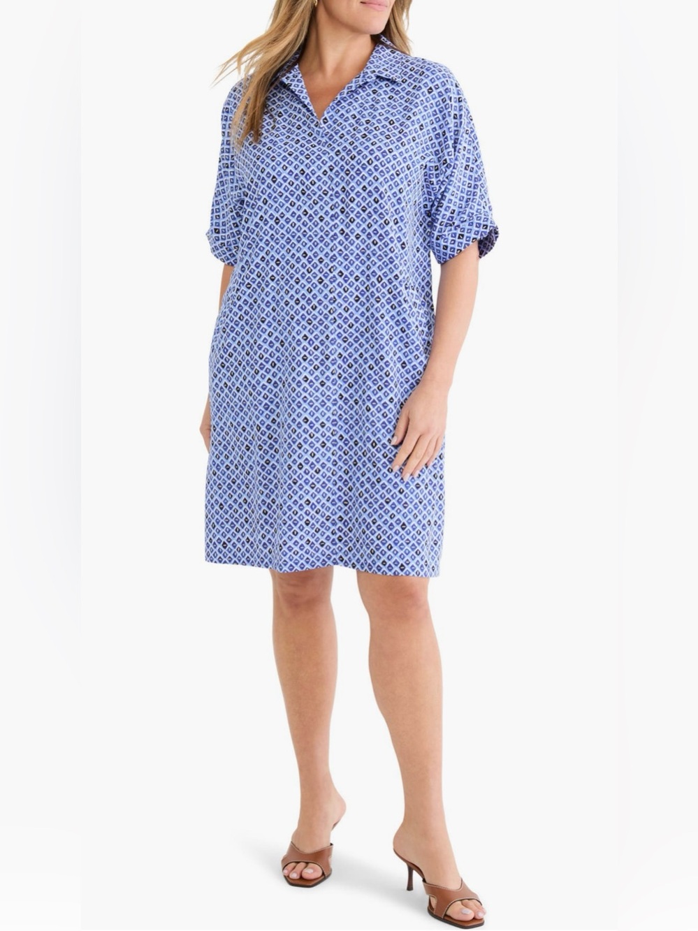 NIC+ZOE Devon Mosaic Print Shift Dress in Blue Multi Size L